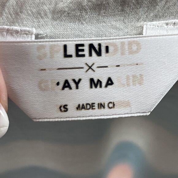 Splendid x Gray Malin Dress Womens Small Striped Button Pockets Linen Coastal - Picture 7 of 8